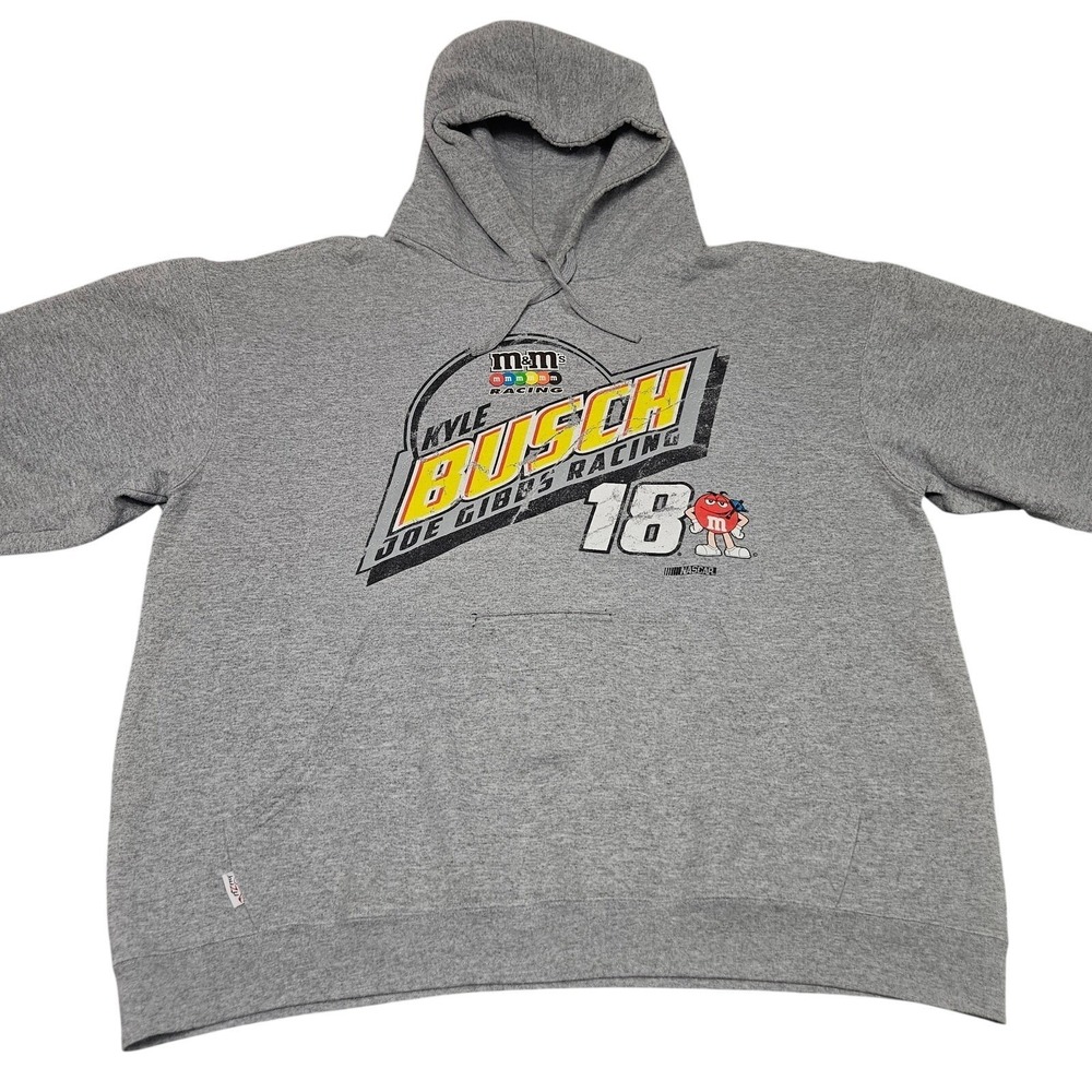 Chase Authentics Kyle Busch 18 M&Ms Racing Hoodie XL Gray NASCAR Y2K Graphic